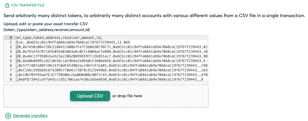 Sending 5 types of ERC-20 tokens and 4 types of ERC-721 NFTs. 