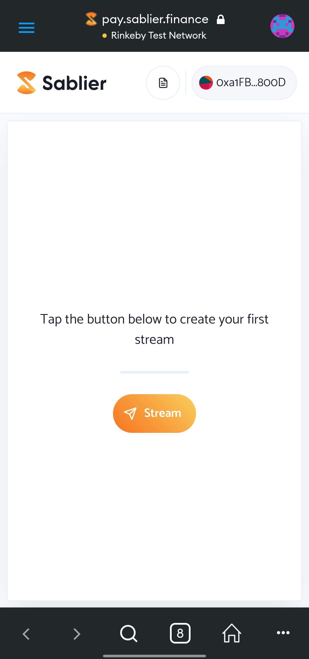 Click the Stream button to start streaming income.