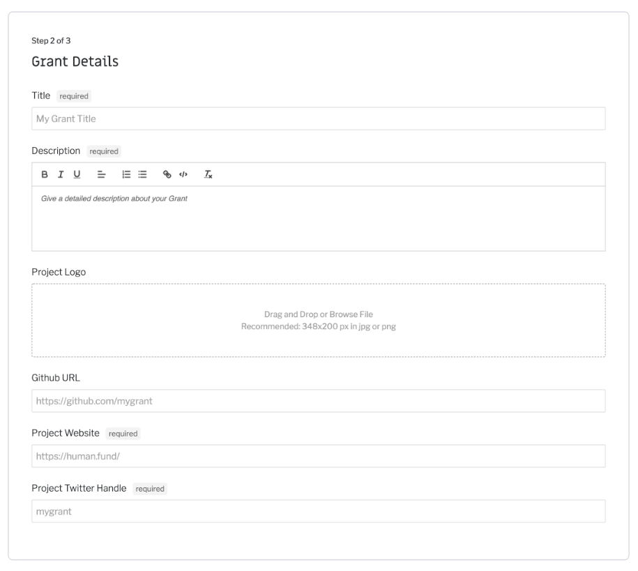 Fill in the grant details.