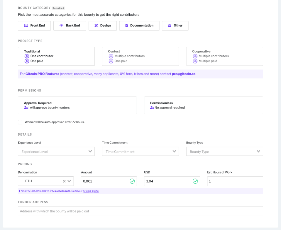 Fill in the relevant bounty information.